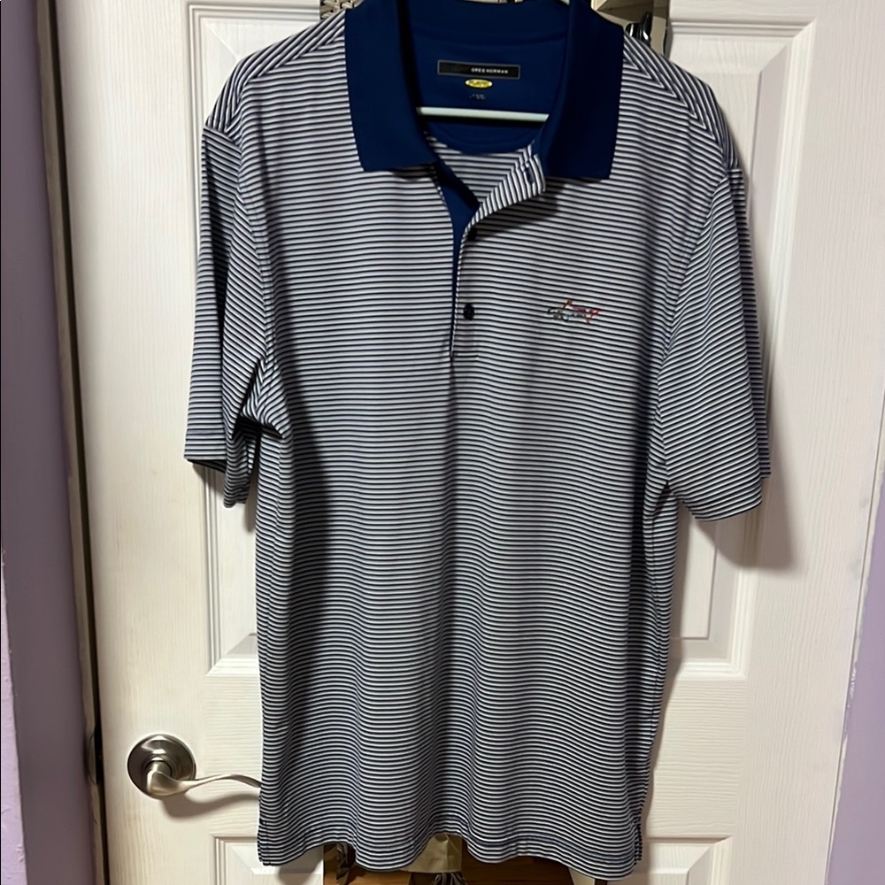 Men's Striped Polo Shirt - Greg Norman, Navy and White, Size Large